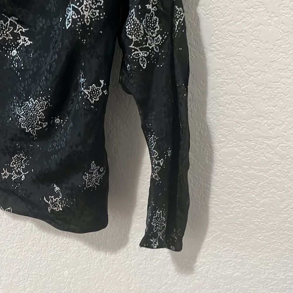 REBECCA TAYLOR One Shoulder 100% Silk Black and Silver Glitter Top, Size 2 - Picture 7 of 12